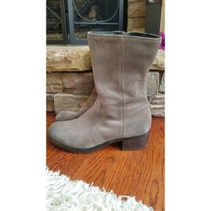 Ugg LOU Distressed Suede Heeled TAN TAUPE Boots Size 7 Mid Calf Bootie